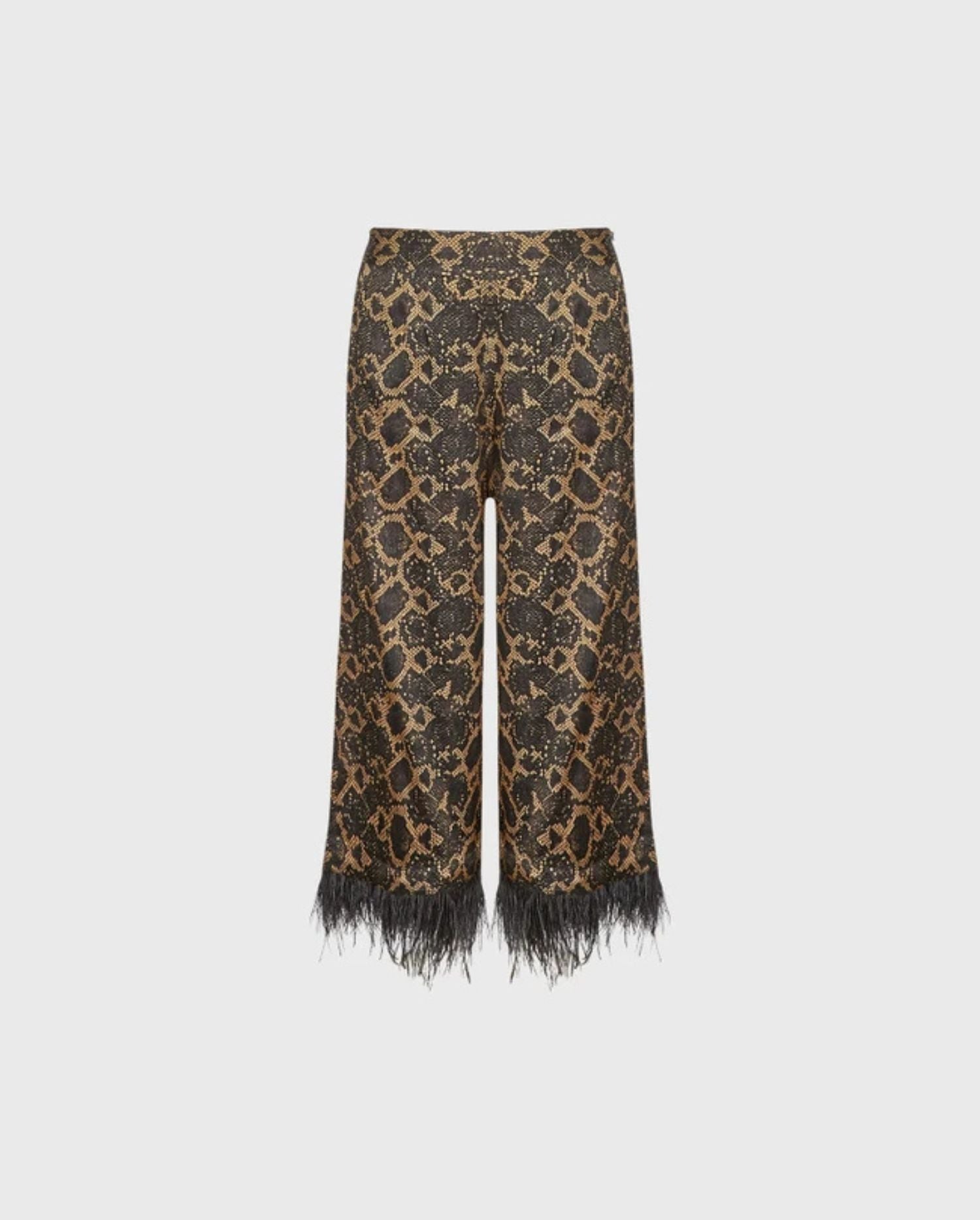 Discover the HALLY Brown Silk Blend Pajama Style Pant With Removable Feather Trim by designer ANNE FONTAINE