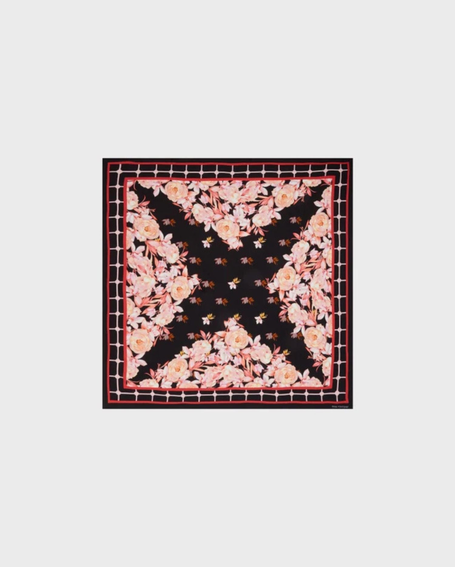 Discover the MARNIE Black And Pink Floral Motif Square Scarf by designer ANNE FONTAINE