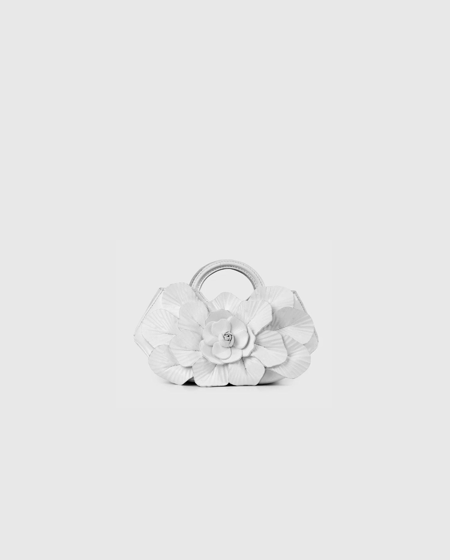 Discover the Scarlett Signature Leather Mini Floral Handbag in White from designer Anne Fontaine