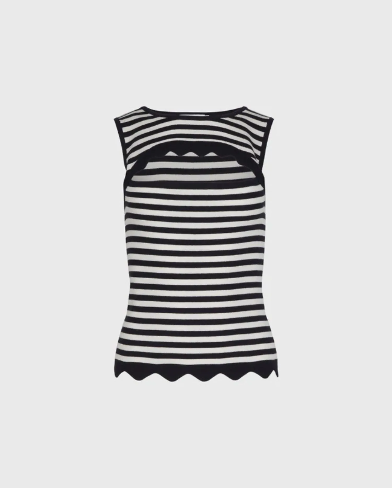 Discover the Zelia Blue and White Sleeveless Knit Tank With Scalloped Hem by designer ANNE FONTAINE 
