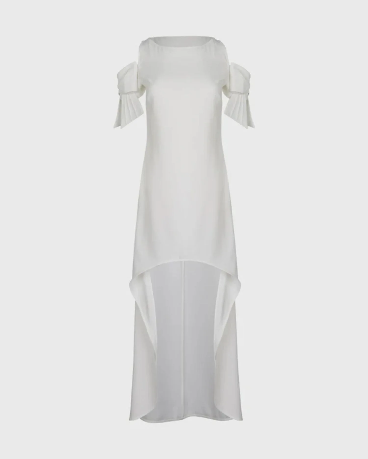 Discover the OLYA White Pima Cotton Hi-Lo Dress featuring Cut-out Shoulders and Bow Detail by designer ANNE FONTAINE 