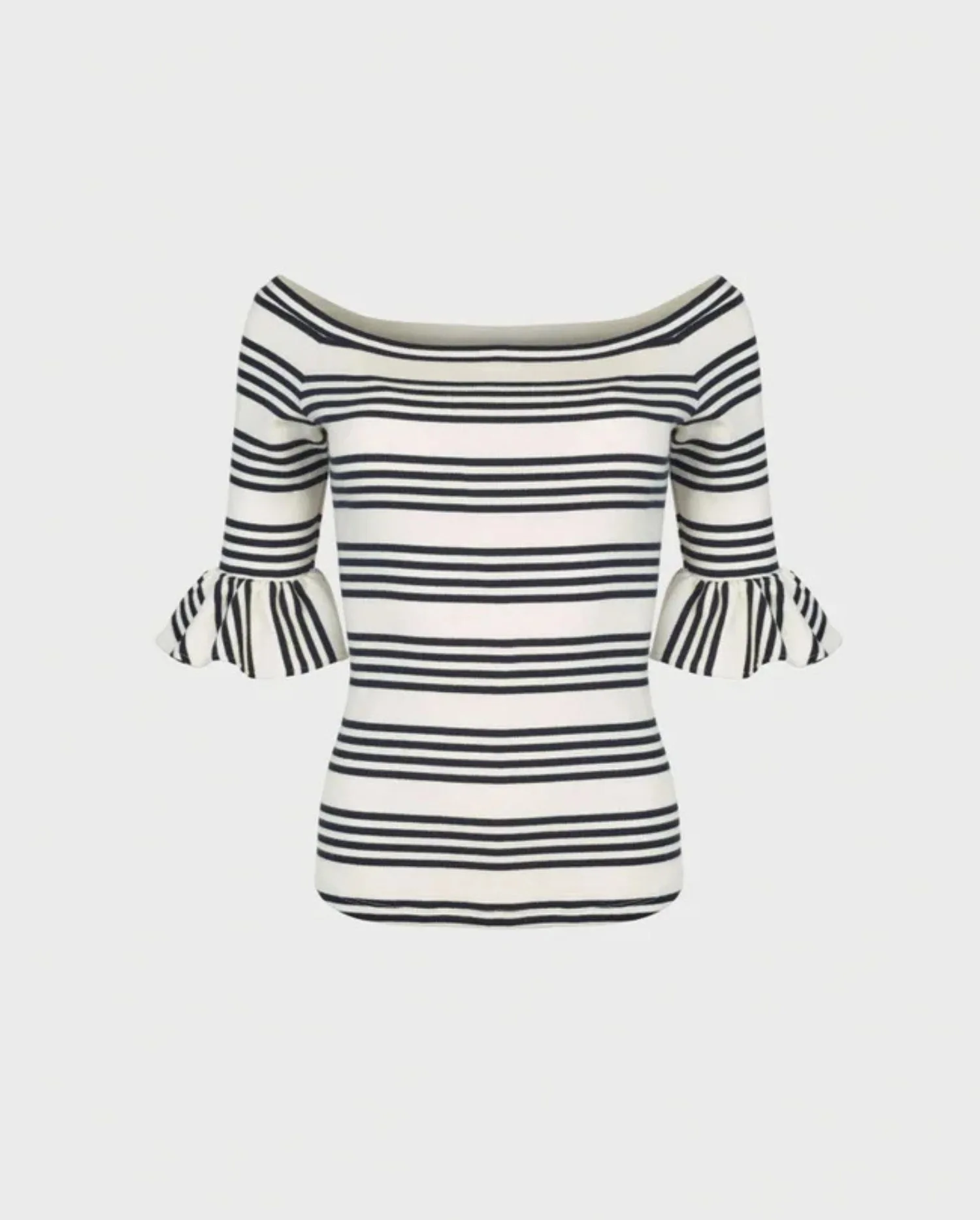 Discover the Crayon Pullover Navy Striped Knit With 3/4 Sleeves by designer ANNE FONTAINE