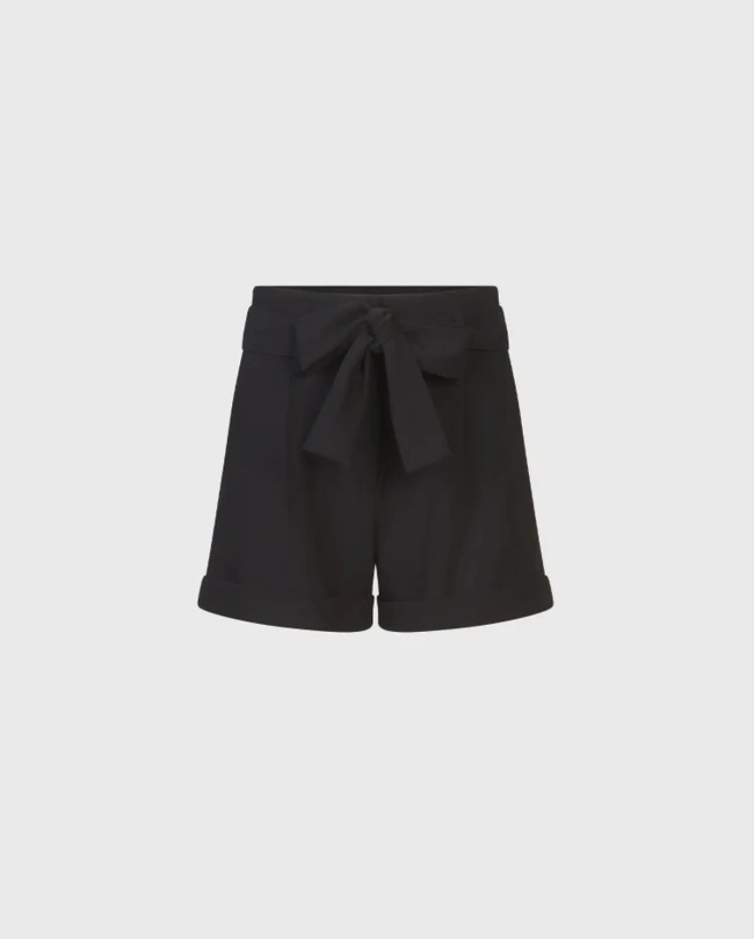 Discover the CLASSIC Black Crepe Shorts With Rolled Hem and Tie-Waist Belt by designer ANNE FONTAINE
