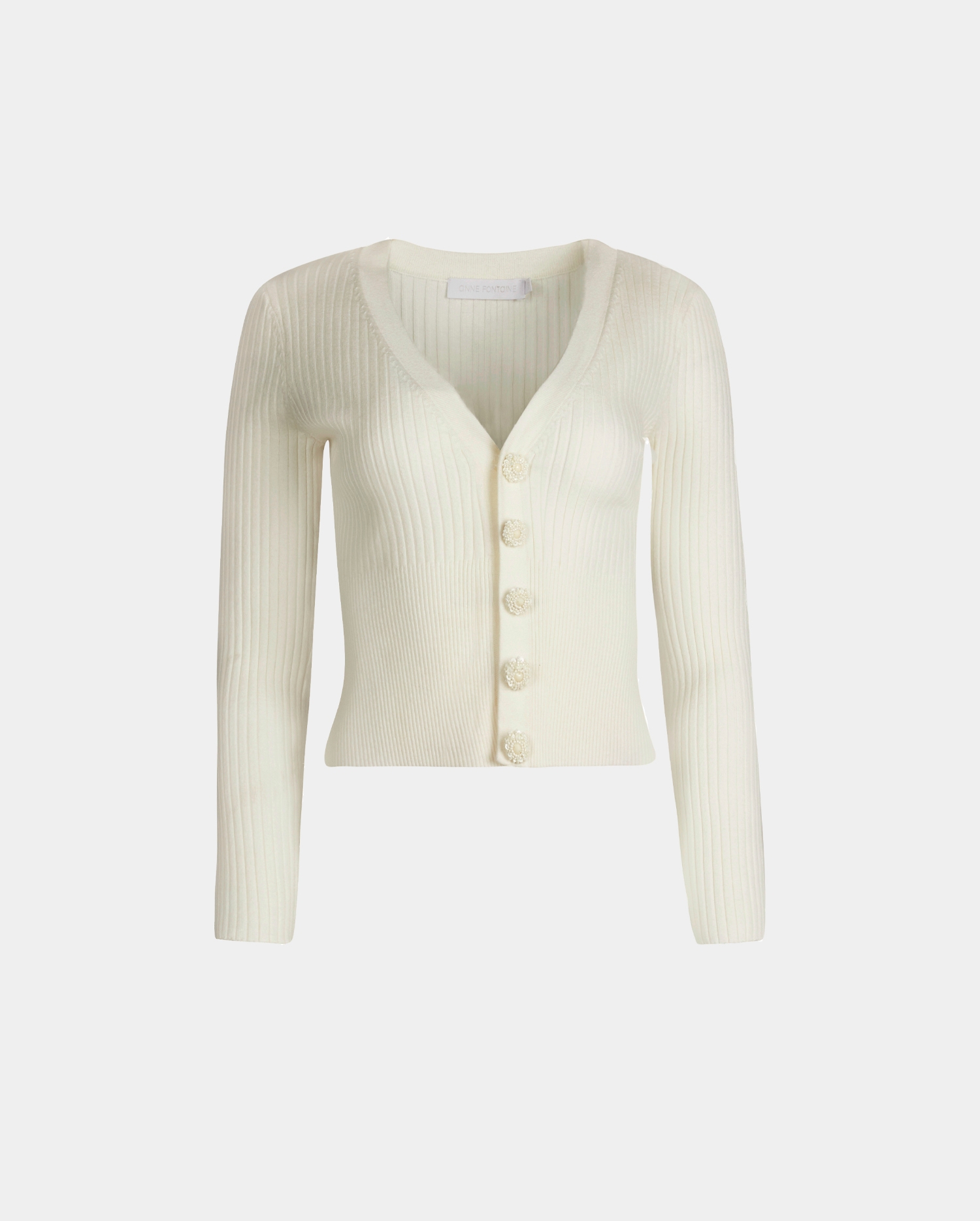 Shop the SOLFEGE white ribbed cropped cardgian with fancy button details from ANNE FONTAINE