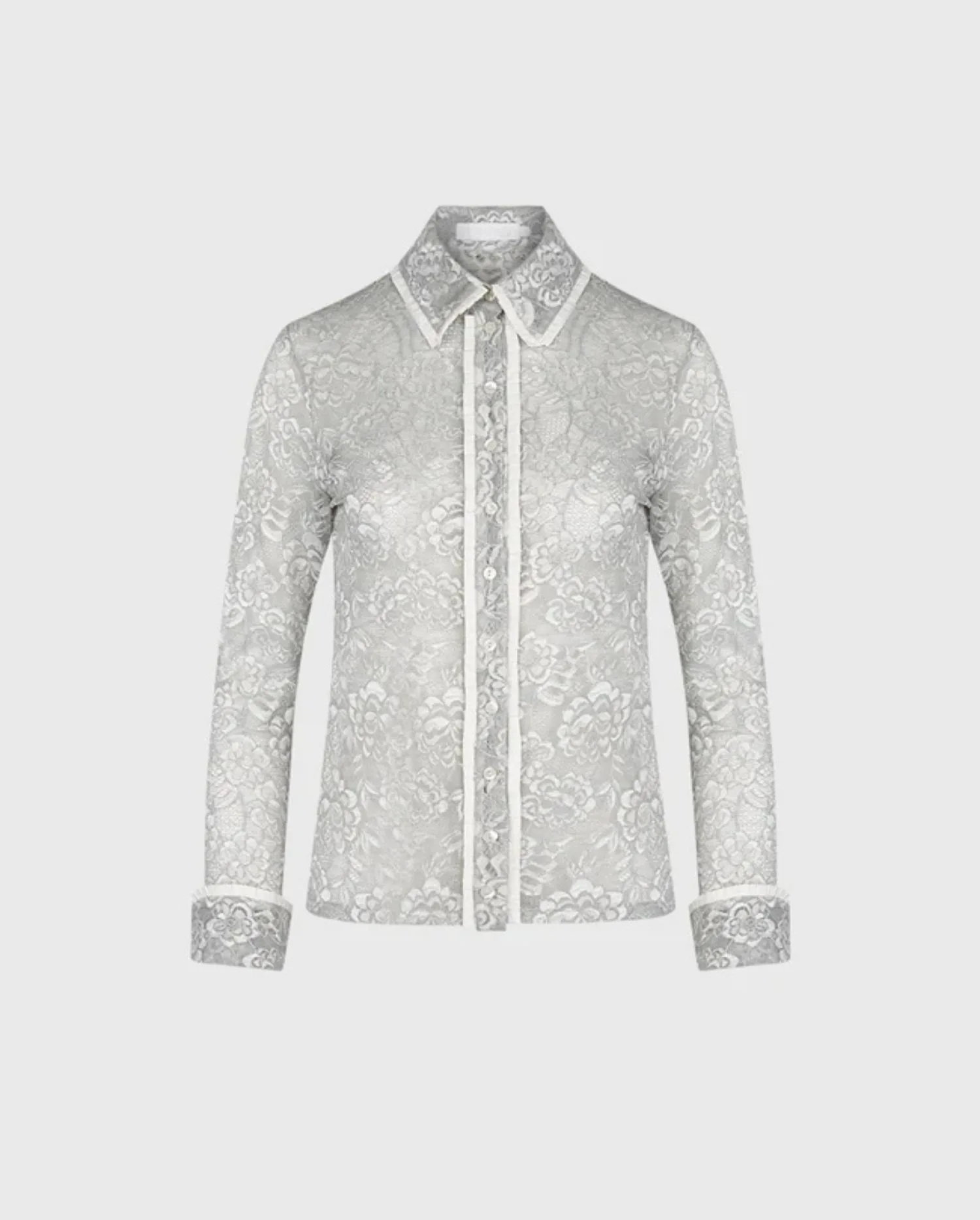 Discover the Madeleine Grey Lace Shirt With Pleated Trim & French Cuffs by designer ANNE FONTAINE