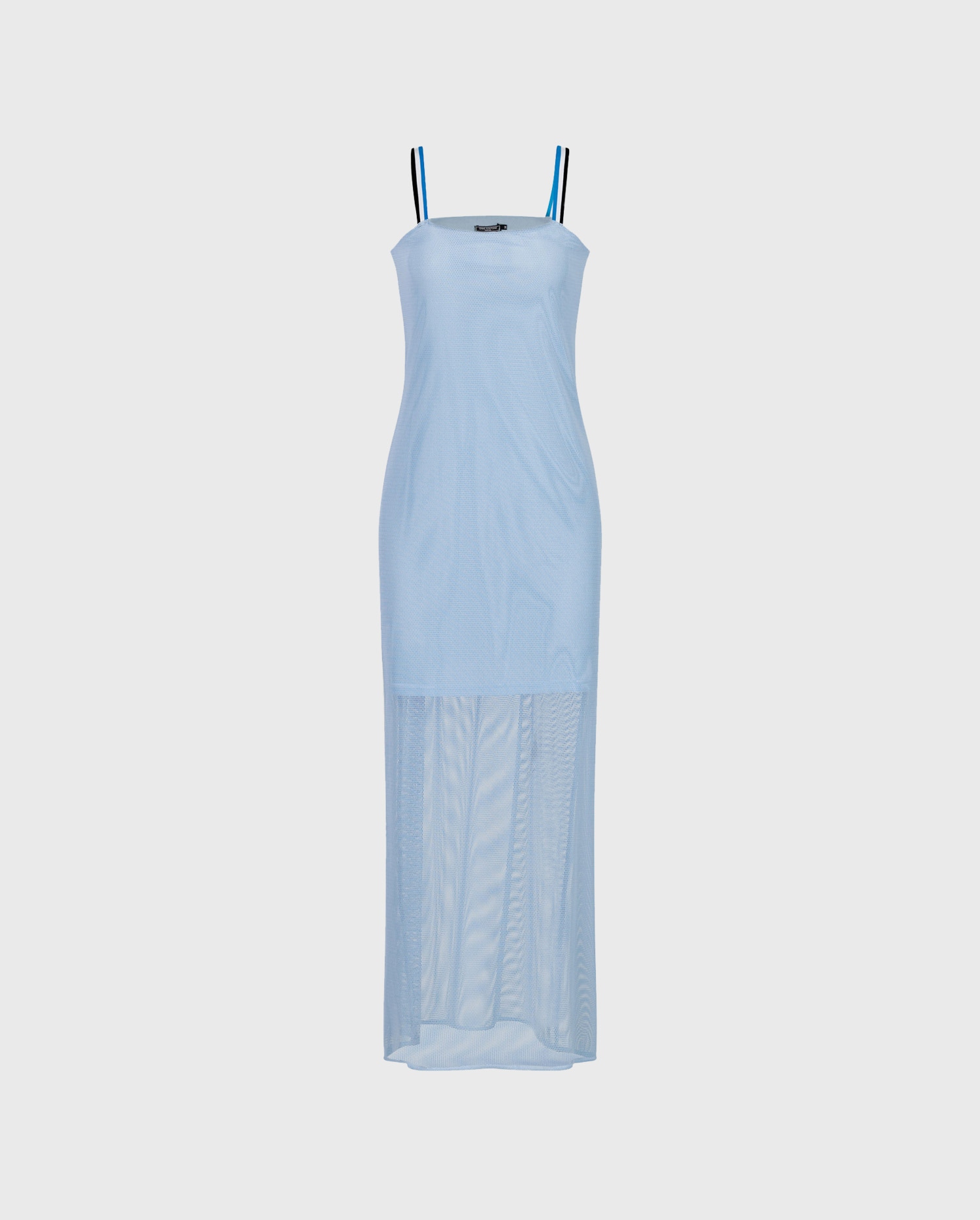 Discover the VALLEIRY Sky blue mesh maxi dress with attached lining and athletic inspired straps from ANNE FONTAINE