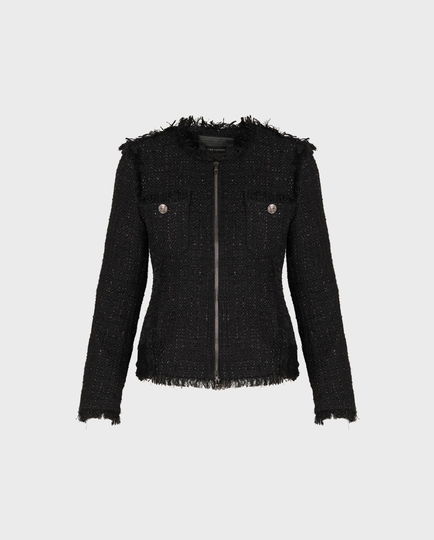 The VALSE black tweed jacket will see you through the season is looks of grace and effortless chic