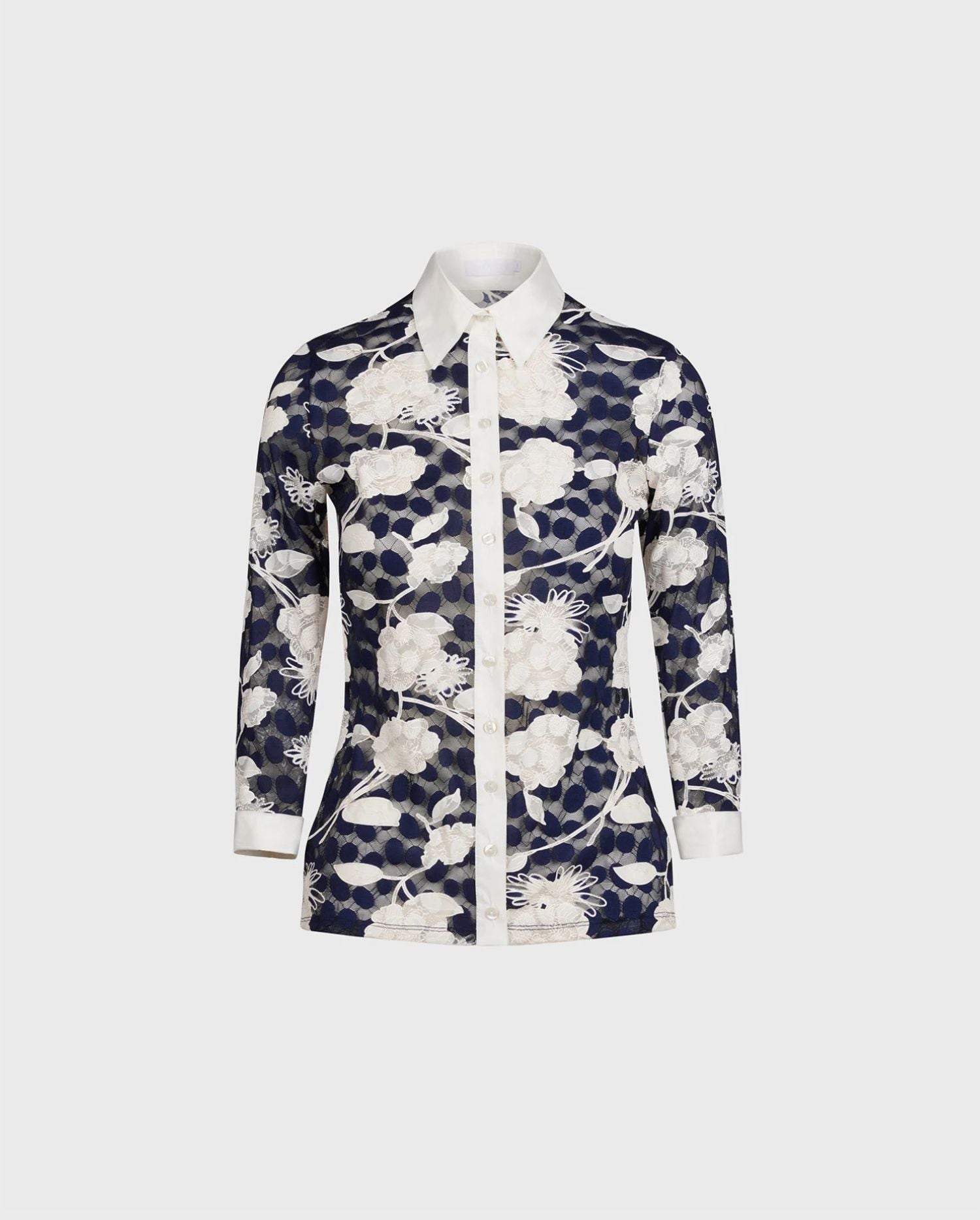 Discover the Vaxy Navy and White Lace Shirt With Poplin Details from designer ANNE FONTAINE
