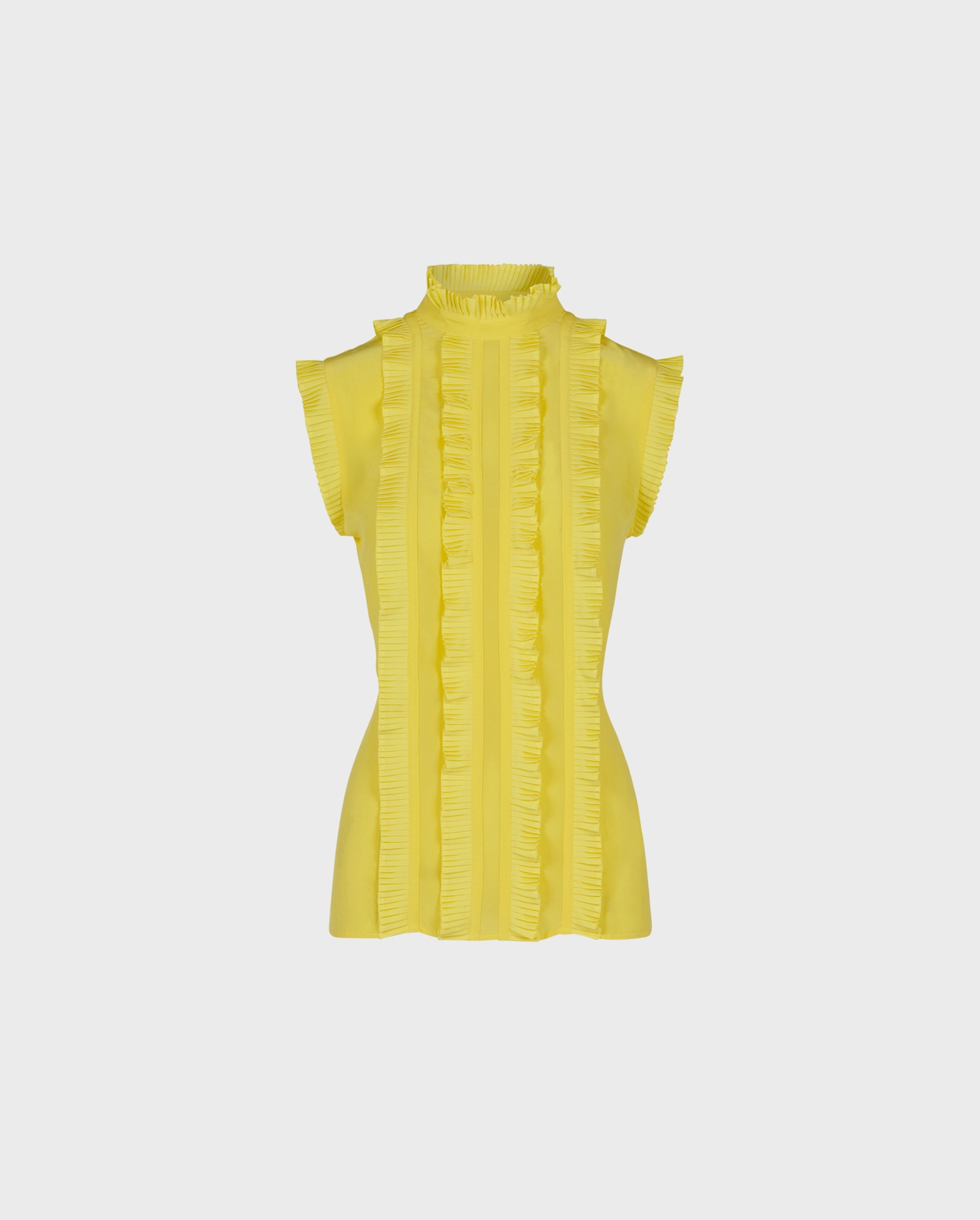 Explore the VINNY Mimosa yellow silk blouse with intricate pleating detail and corset tie back from Parisian designer ANNE FONTAINE