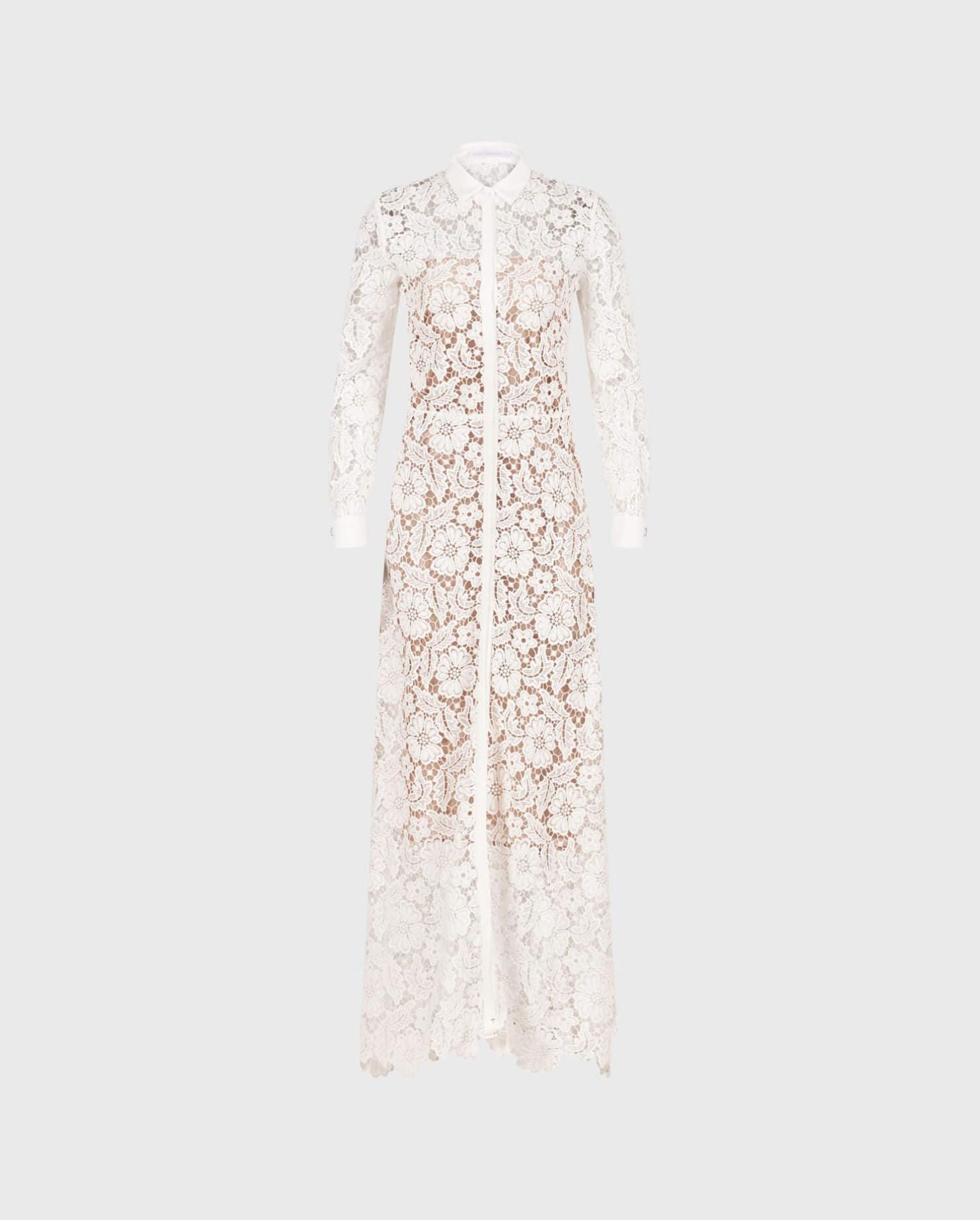 Discover the Violeta White Semi-Sheer Floral Lace Long Dress from designer ANNE FONTAINE