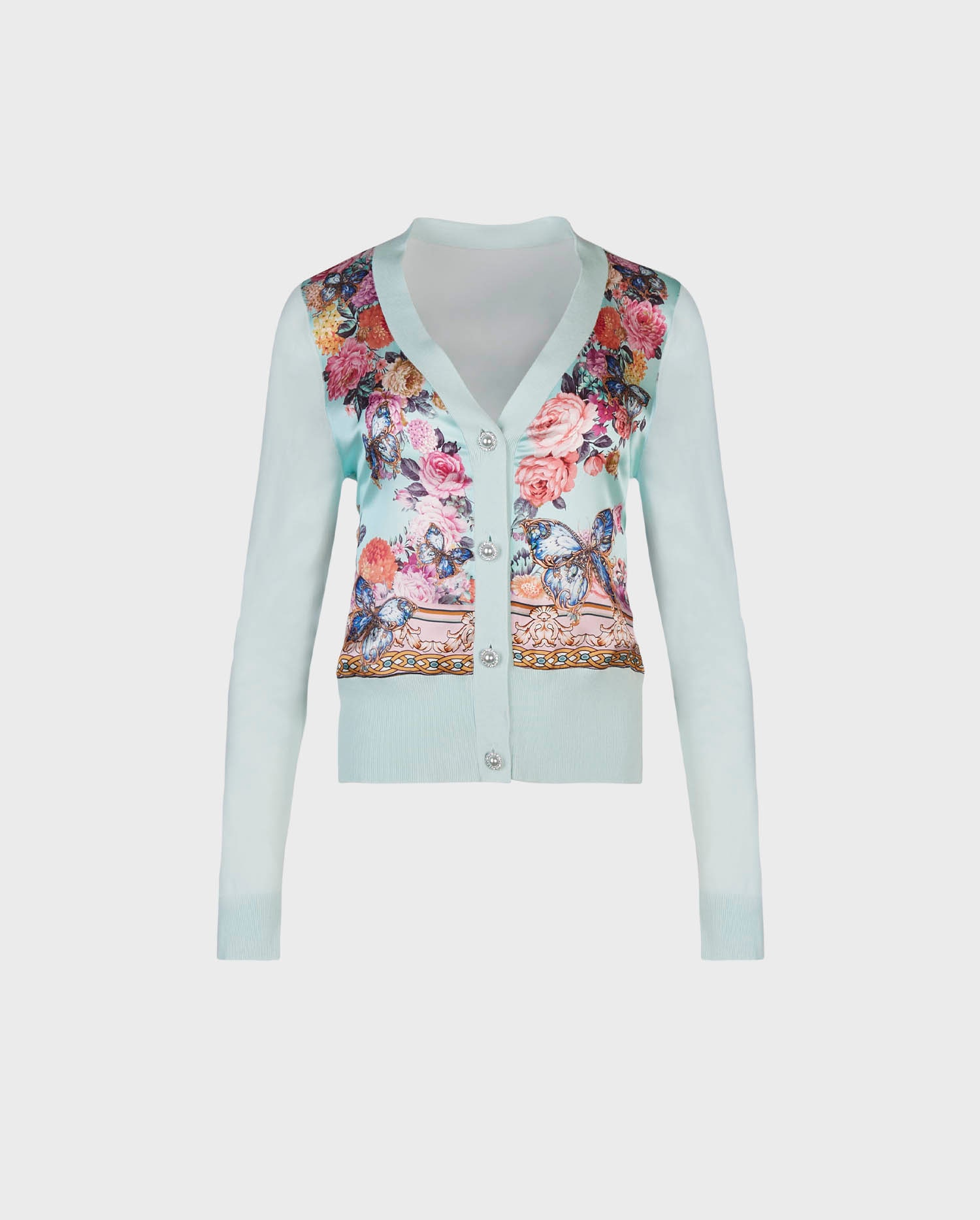 Shop the ZILIA long Sleeve Button Front Cardigan with Floral Butterfly Printed Design